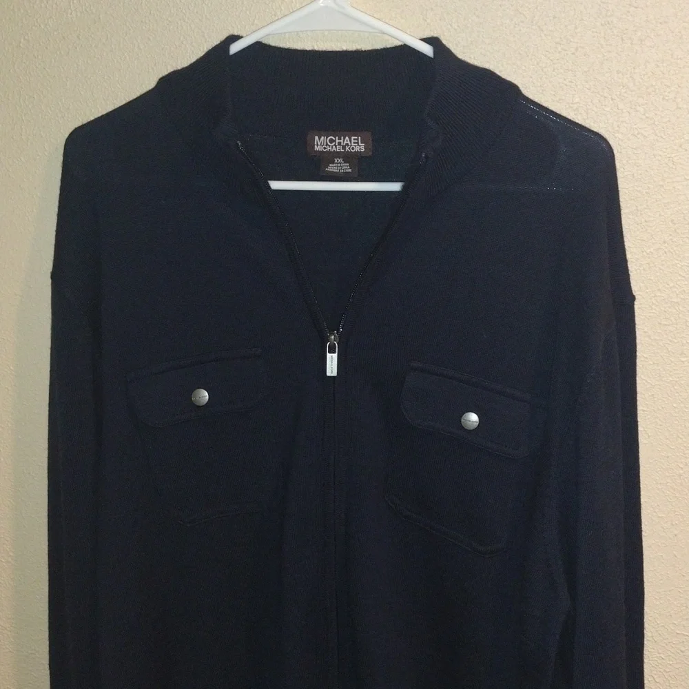 Michael Kors Full Zip Wool Blend Cardigan Sweater Button Pockets XXL